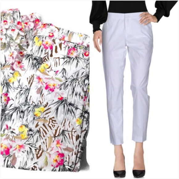 sonia bogner Pants - Sonia Bogner White Floral Textured Zipper Pants